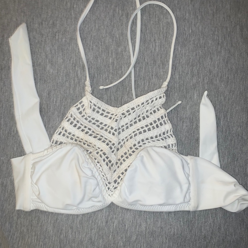 White crochet bathing suit top